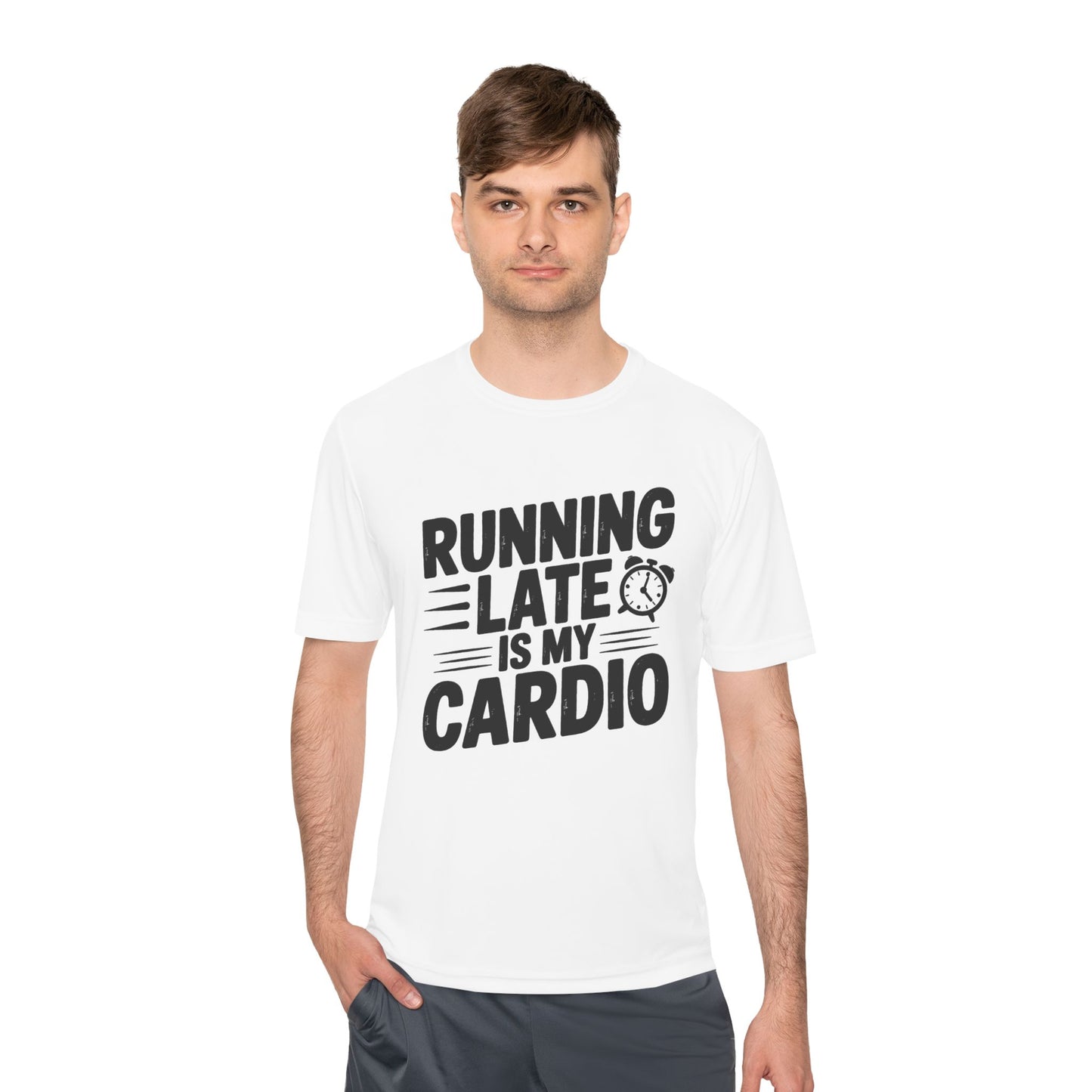 Funny Running Late Tee, Sports T-Shirt, Workout Top, Gift for Runners, Humorous Exercise Apparel