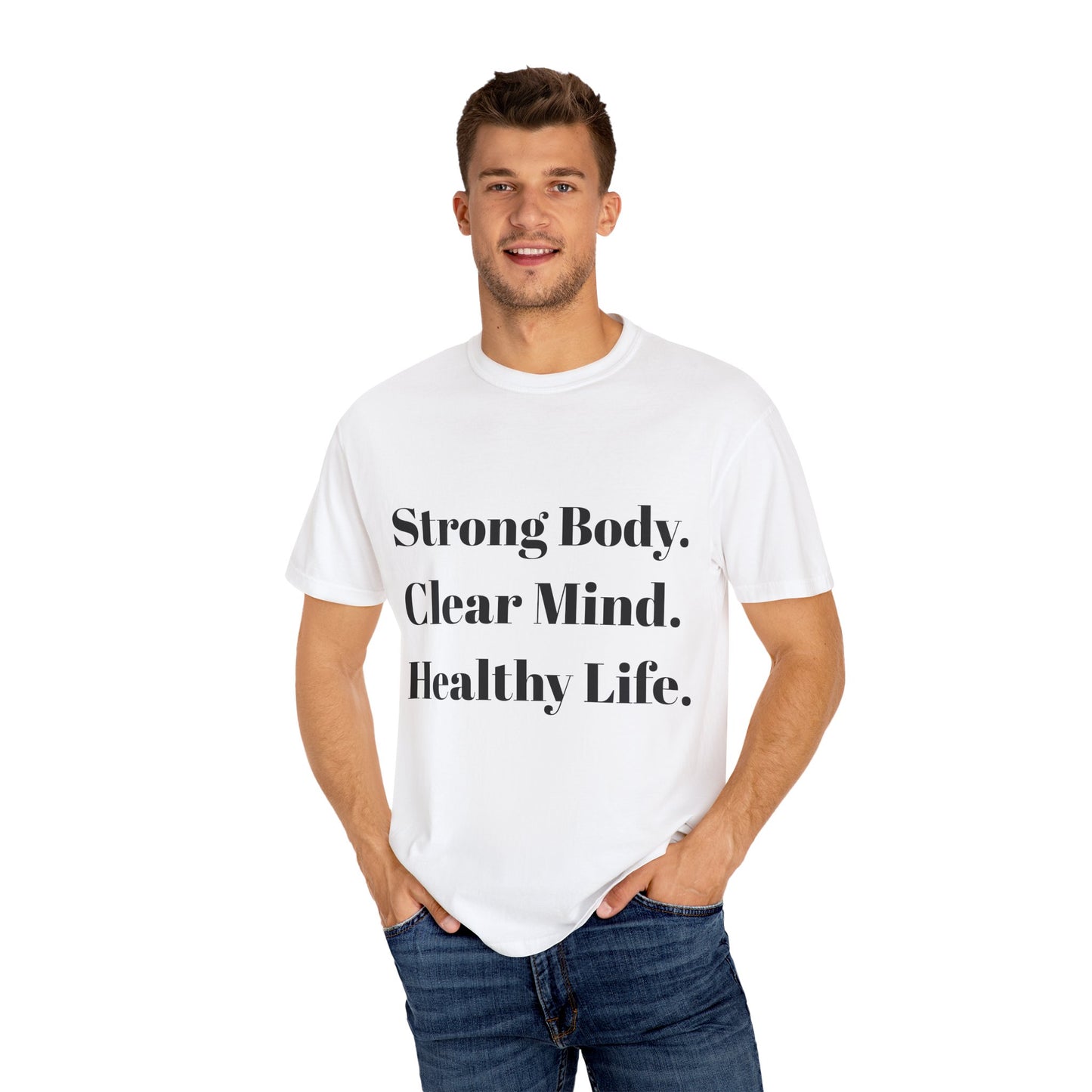 Unisex Motivational T-Shirt with Motivational Quotes Strong Body Clear Mind Healthy Life | Fitness, Wellness, Lifestyle Gift, Gym Wear, Everyday Comfort - HustleHealthShop