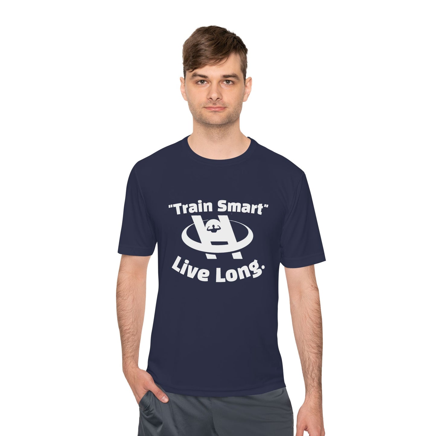 Unisex Moisture Wicking Fitness Tee - TRAIN SMART , LIVE LONG. Stay Cool, Exercise Shirt, Gym Apparel, Workout Top, Activewear - HustleHealthShop