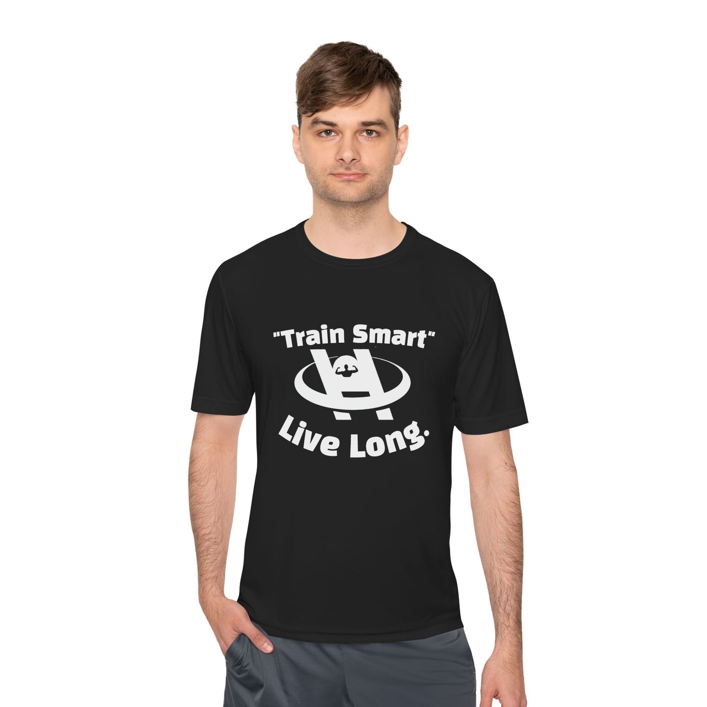 Unisex Moisture Wicking Fitness Tee - TRAIN SMART , LIVE LONG. Stay Cool, Exercise Shirt, Gym Apparel, Workout Top, Activewear - HustleHealthShop
