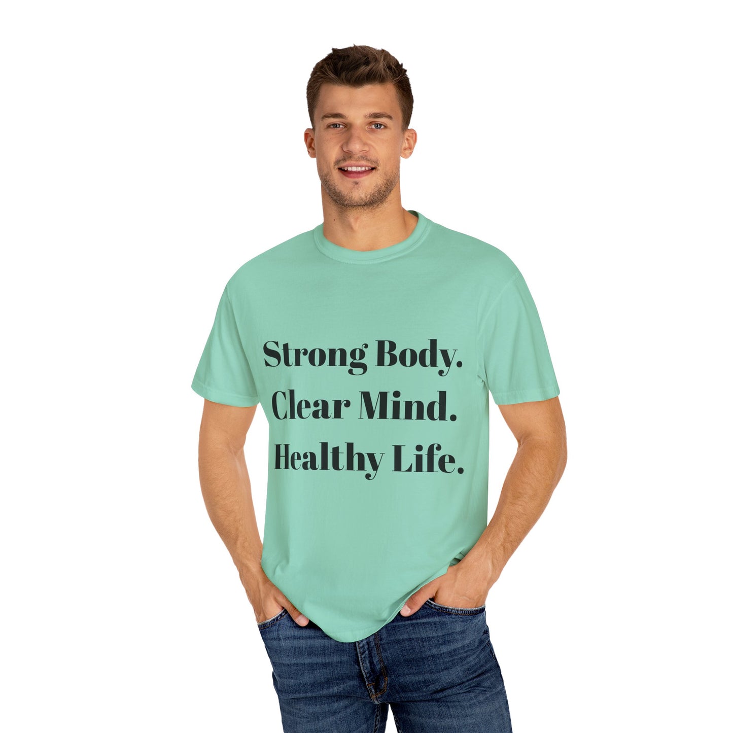 Unisex Motivational T-Shirt with Motivational Quotes Strong Body Clear Mind Healthy Life | Fitness, Wellness, Lifestyle Gift, Gym Wear, Everyday Comfort - HustleHealthShop