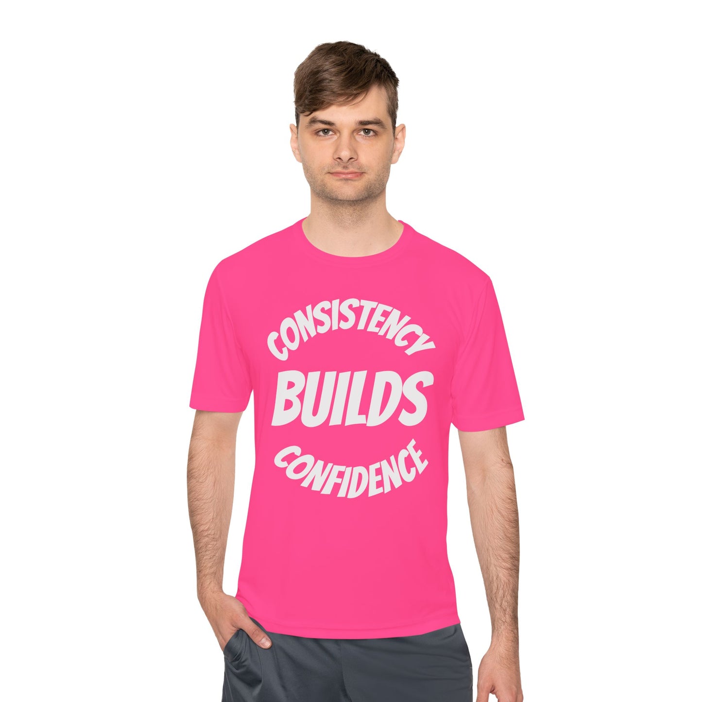 Confidence Build Moisture Wicking Tee, Consistency Builds Confidence | Athletic T-Shirt | Gym Wear | Fitness Apparel | Workout Gear | Motivational Shirt - HustleHealthShop