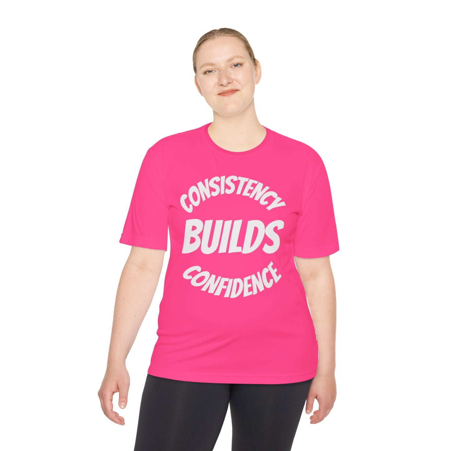 Confidence Build Moisture Wicking Tee, Consistency Builds Confidence | Athletic T-Shirt | Gym Wear | Fitness Apparel | Workout Gear | Motivational Shirt - HustleHealthShop