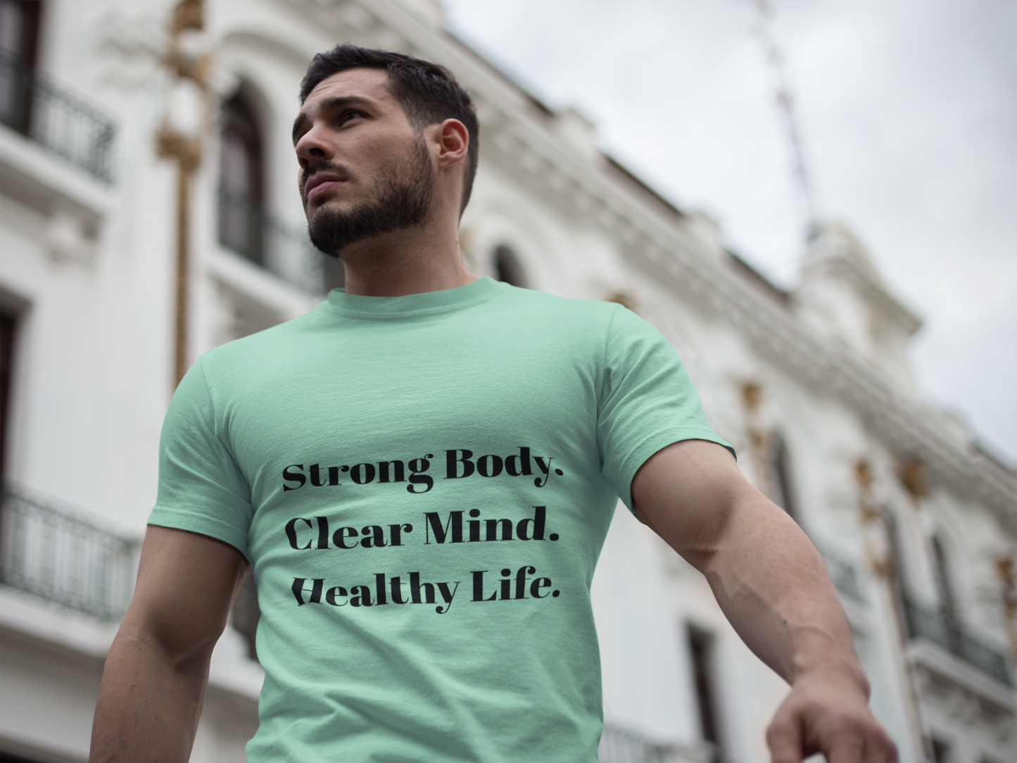 Unisex Motivational T-Shirt with Motivational Quotes Strong Body Clear Mind Healthy Life | Fitness, Wellness, Lifestyle Gift, Gym Wear, Everyday Comfort - HustleHealthShop