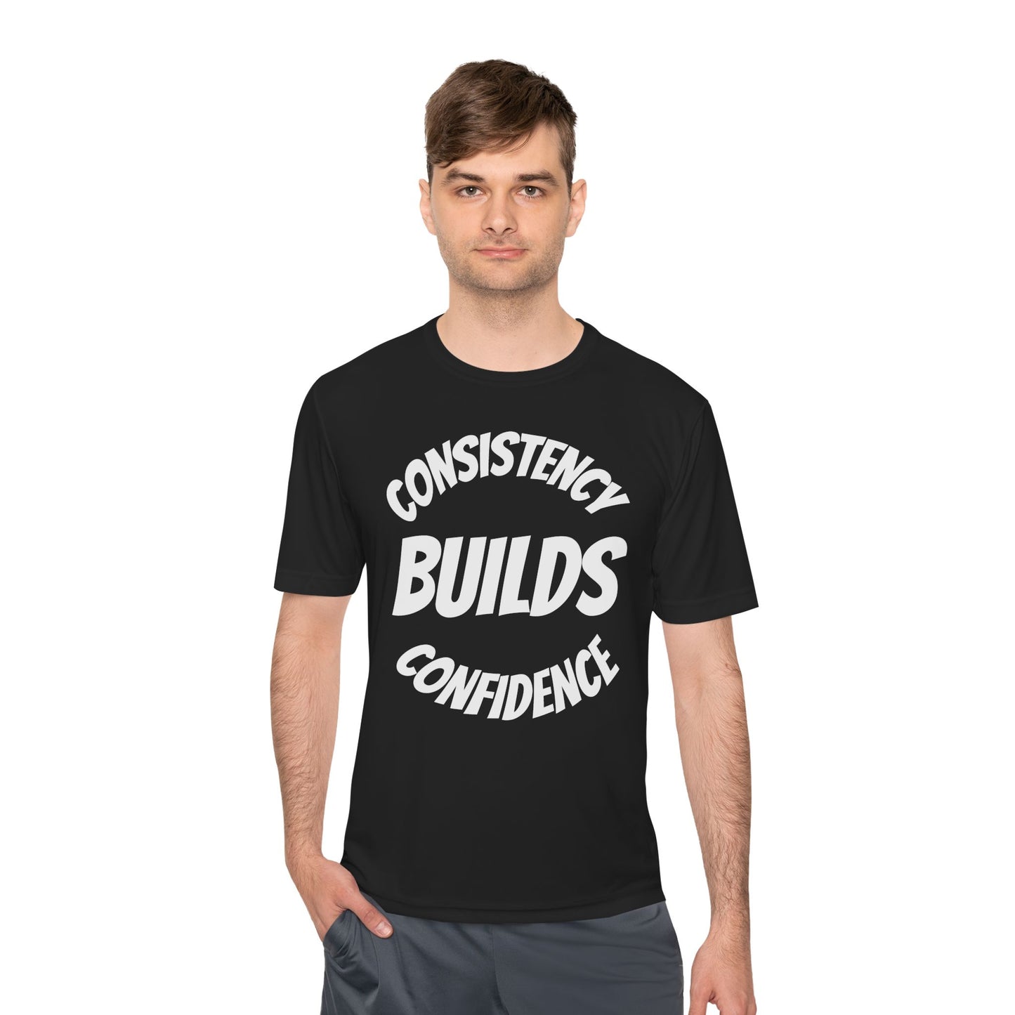 Confidence Build Moisture Wicking Tee, Consistency Builds Confidence | Athletic T-Shirt | Gym Wear | Fitness Apparel | Workout Gear | Motivational Shirt - HustleHealthShop