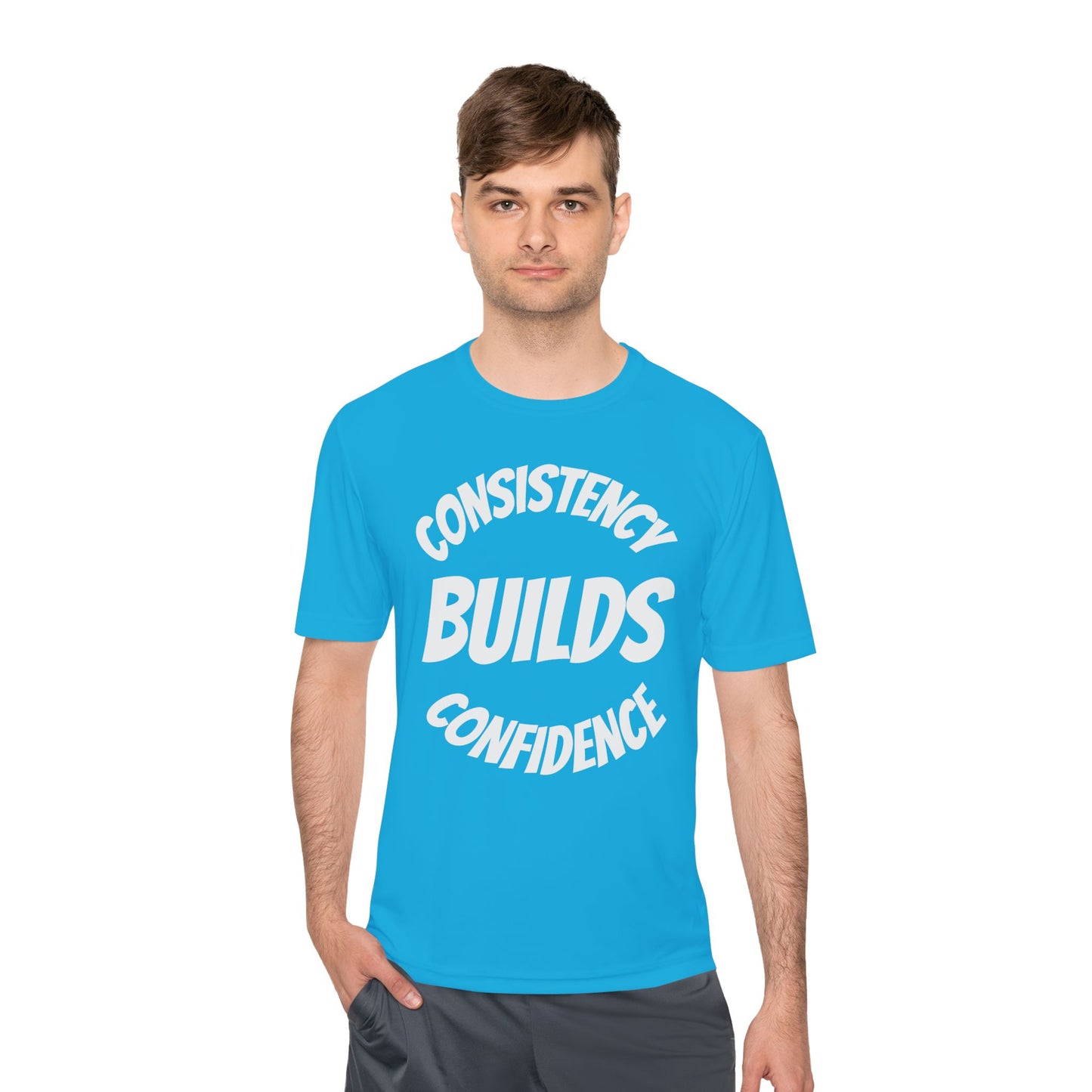 Confidence Build Moisture Wicking Tee, Consistency Builds Confidence | Athletic T-Shirt | Gym Wear | Fitness Apparel | Workout Gear | Motivational Shirt - HustleHealthShop