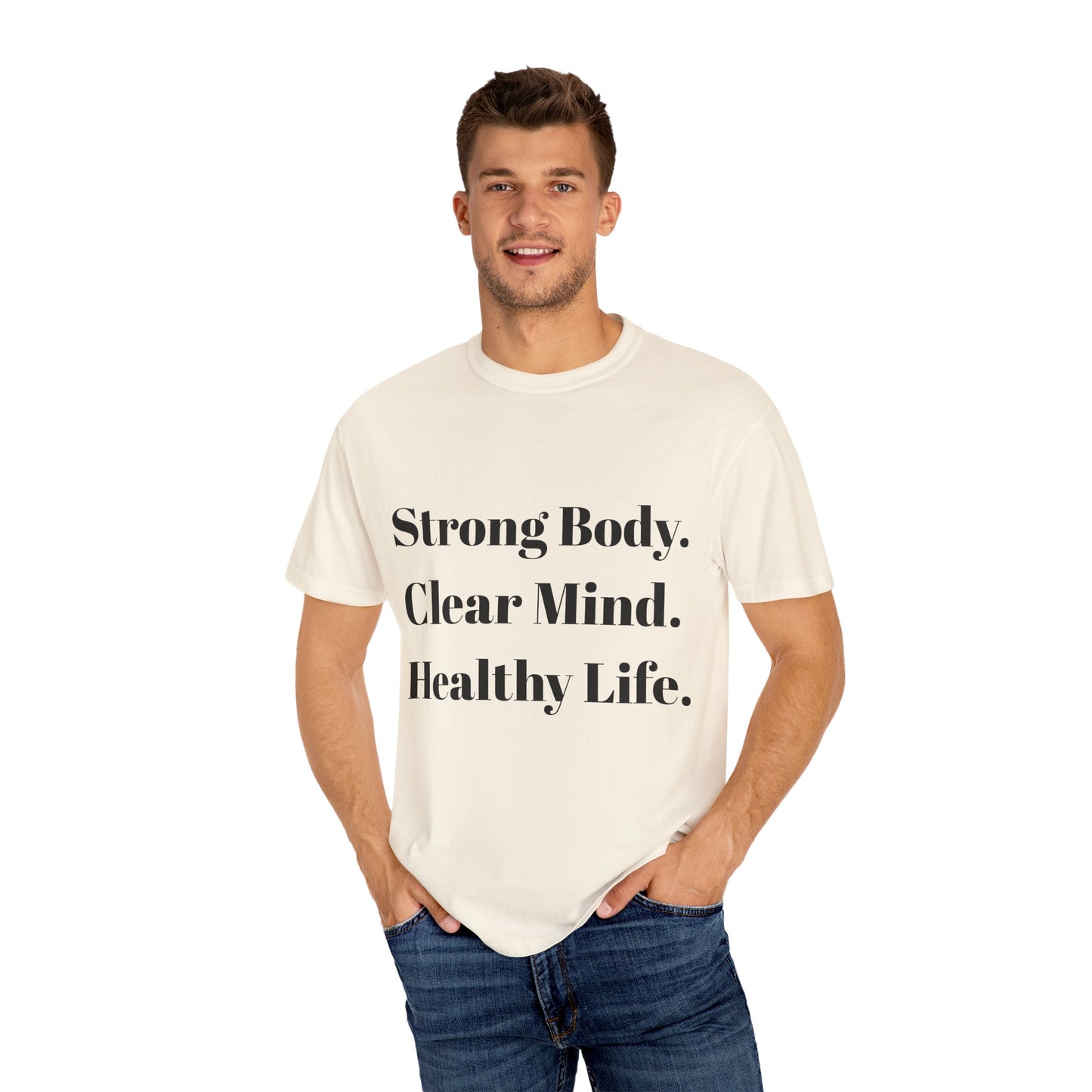 Unisex Motivational T-Shirt with Motivational Quotes Strong Body Clear Mind Healthy Life | Fitness, Wellness, Lifestyle Gift, Gym Wear, Everyday Comfort - HustleHealthShop