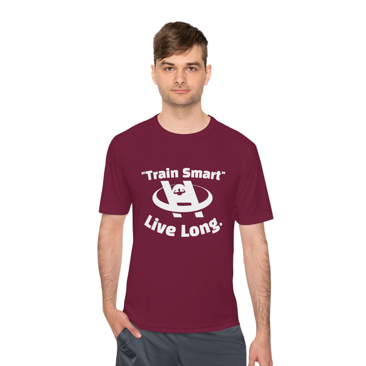 Unisex Moisture Wicking Fitness Tee - TRAIN SMART , LIVE LONG. Stay Cool, Exercise Shirt, Gym Apparel, Workout Top, Activewear - HustleHealthShop