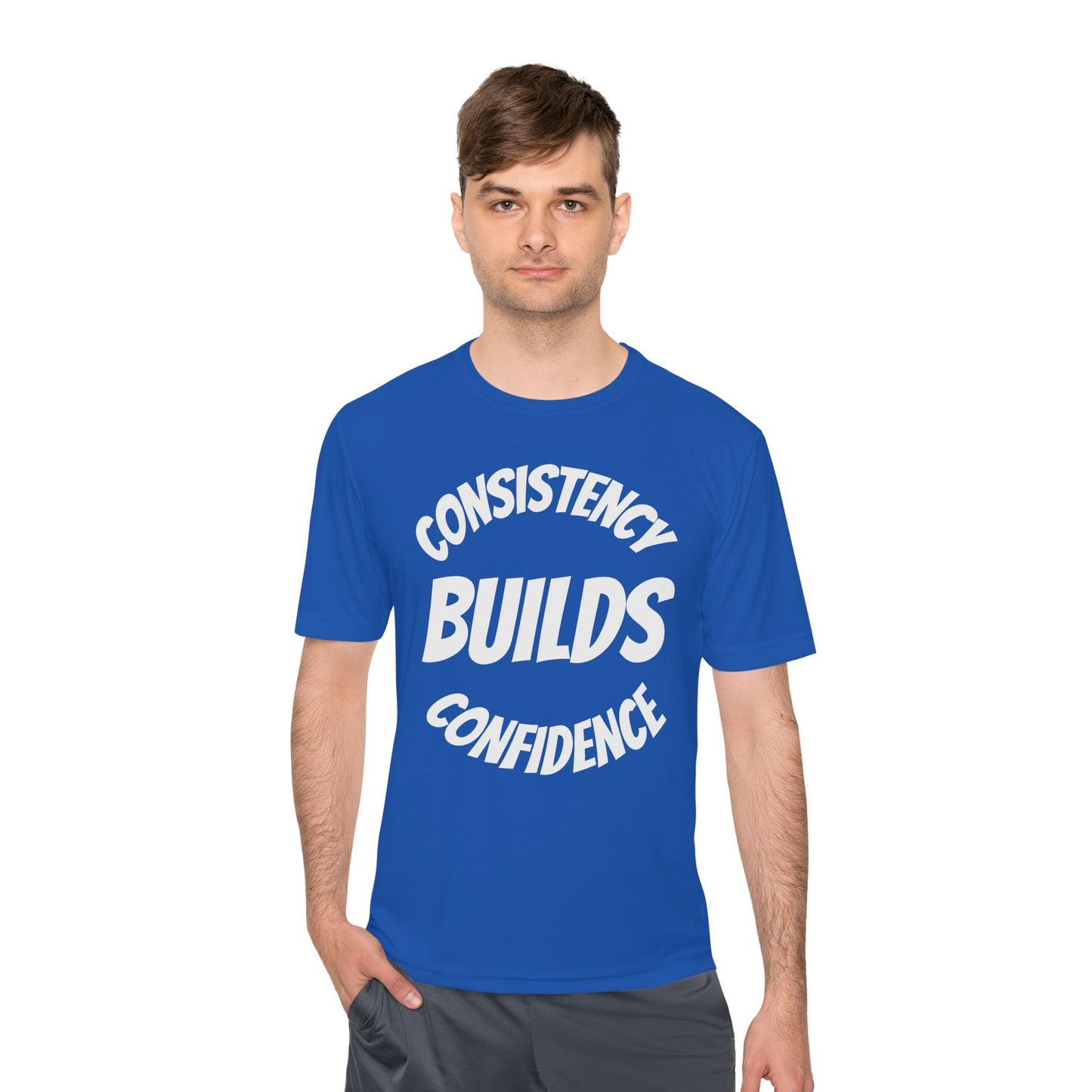 Confidence Build Moisture Wicking Tee, Consistency Builds Confidence | Athletic T-Shirt | Gym Wear | Fitness Apparel | Workout Gear | Motivational Shirt - HustleHealthShop