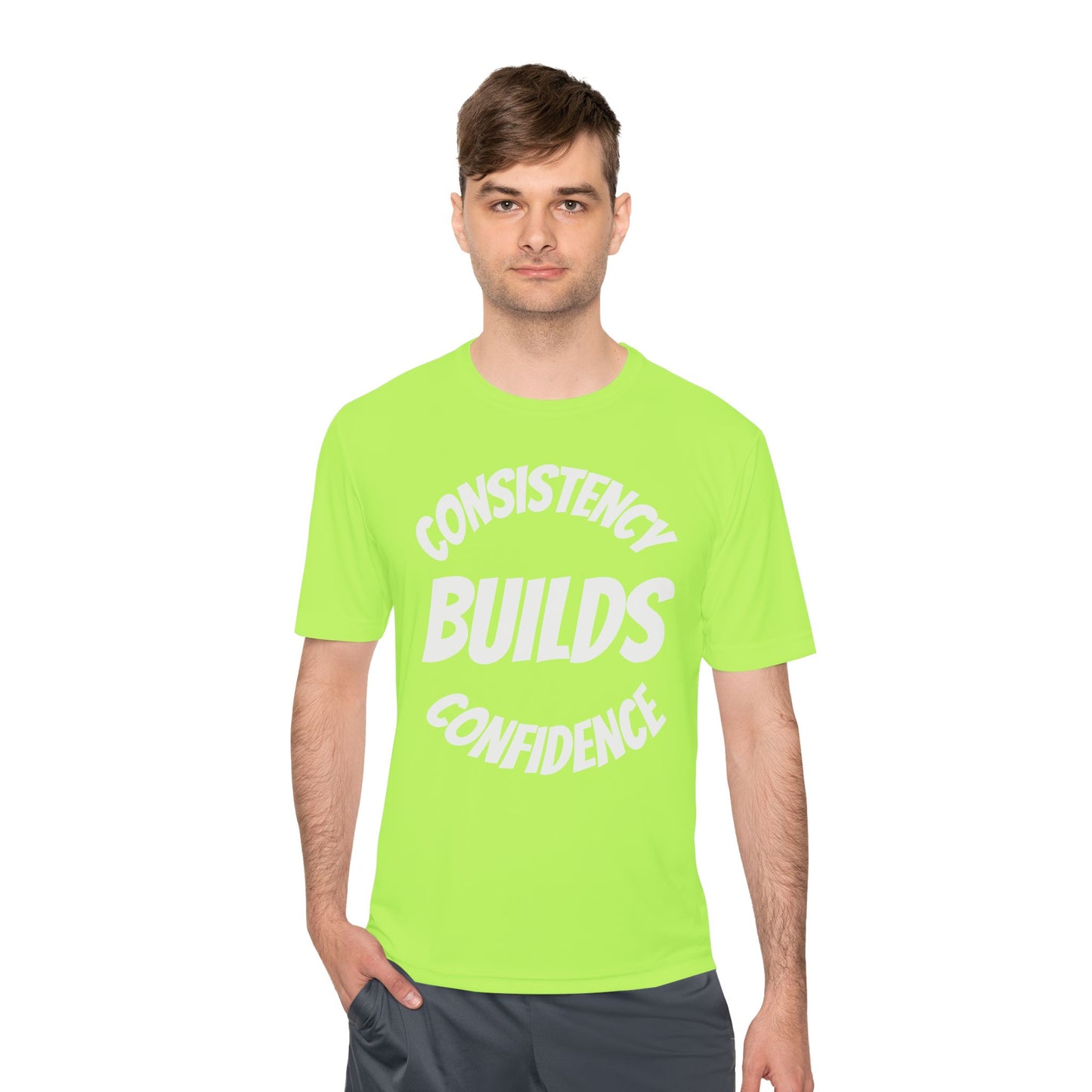 Confidence Build Moisture Wicking Tee, Consistency Builds Confidence | Athletic T-Shirt | Gym Wear | Fitness Apparel | Workout Gear | Motivational Shirt - HustleHealthShop