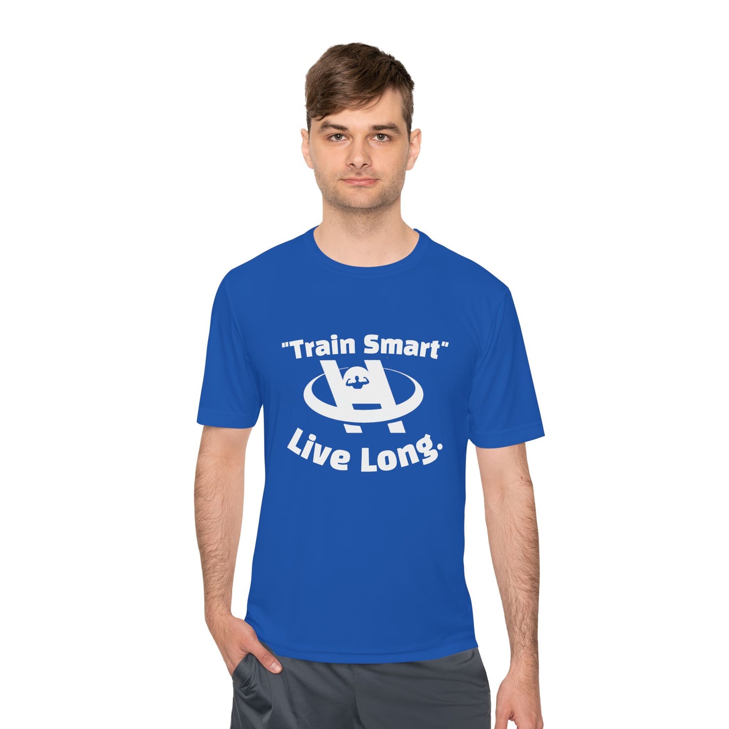 Unisex Moisture Wicking Fitness Tee - TRAIN SMART , LIVE LONG. Stay Cool, Exercise Shirt, Gym Apparel, Workout Top, Activewear - HustleHealthShop