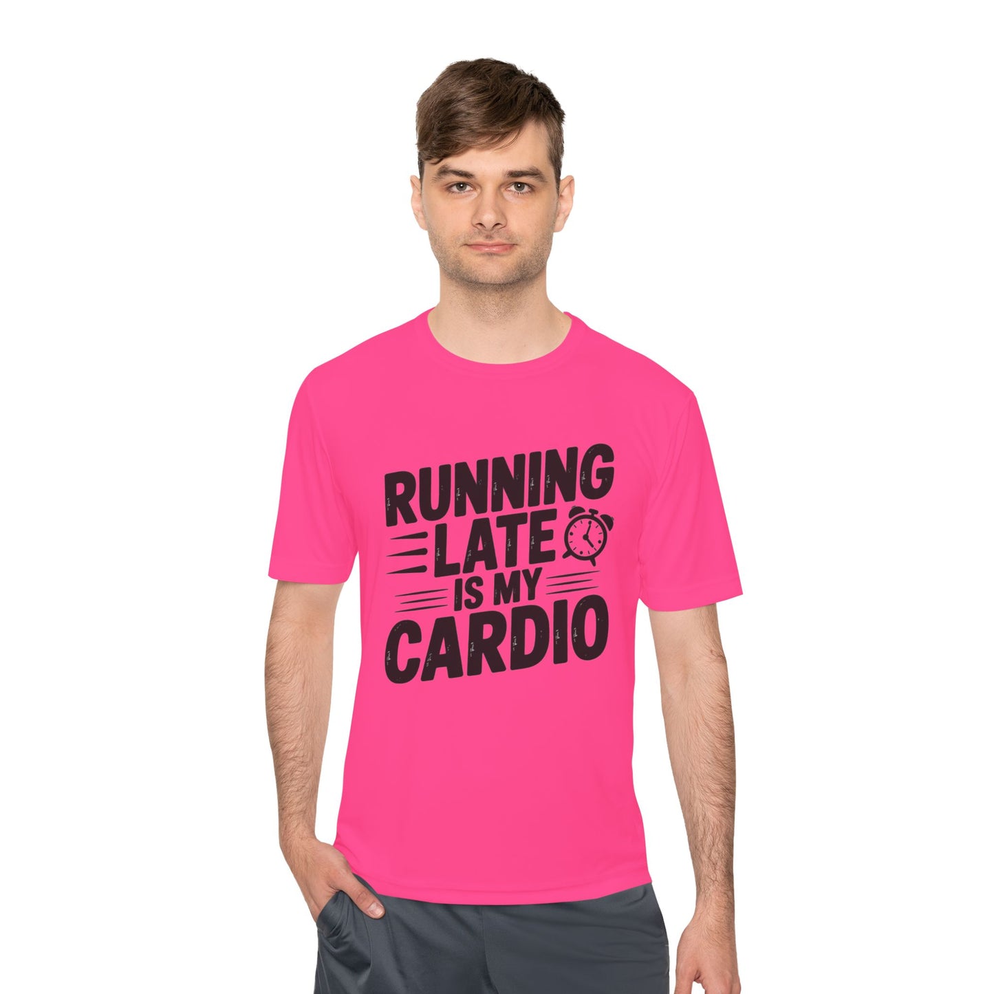 Funny Running Late Tee, Sports T-Shirt, Workout Top, Gift for Runners, Humorous Exercise Apparel