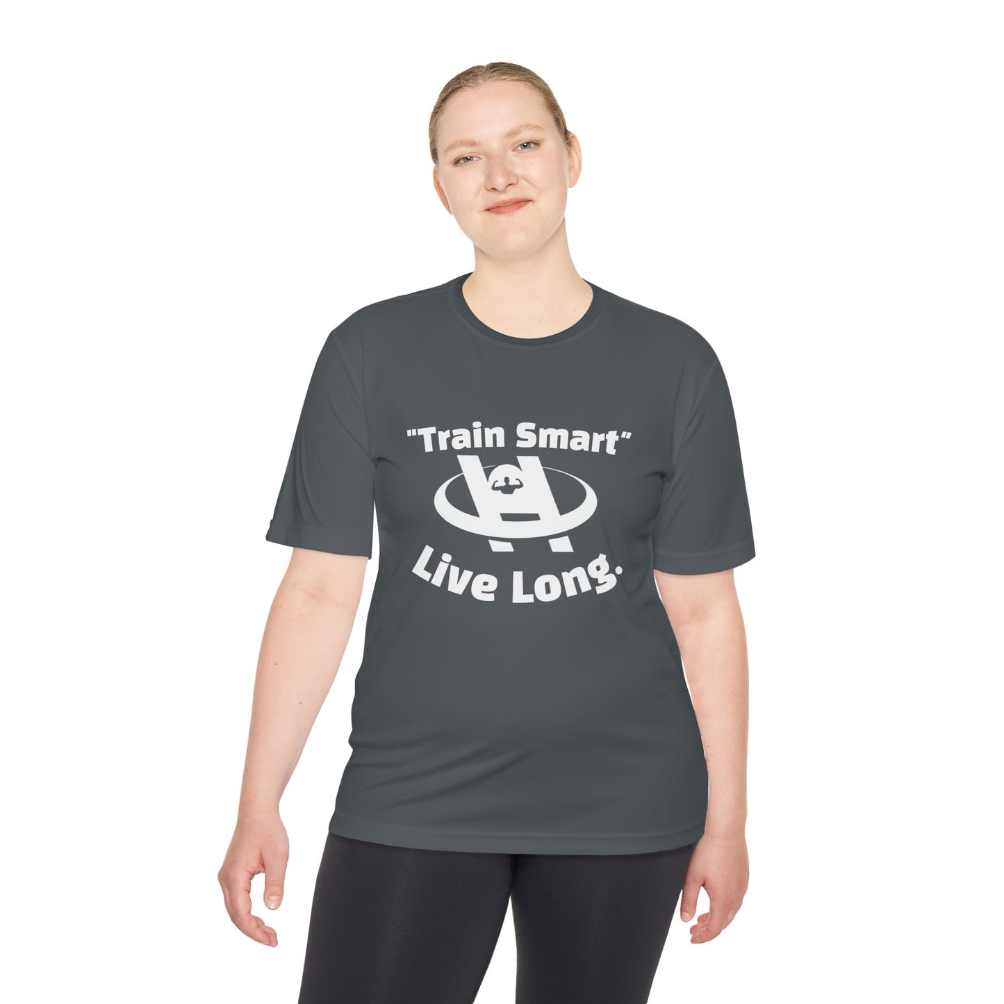 Unisex Moisture Wicking Fitness Tee - TRAIN SMART , LIVE LONG. Stay Cool, Exercise Shirt, Gym Apparel, Workout Top, Activewear - HustleHealthShop