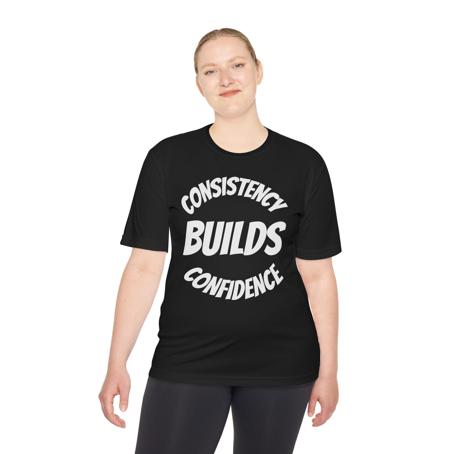 Confidence Build Moisture Wicking Tee, Consistency Builds Confidence | Athletic T-Shirt | Gym Wear | Fitness Apparel | Workout Gear | Motivational Shirt - HustleHealthShop