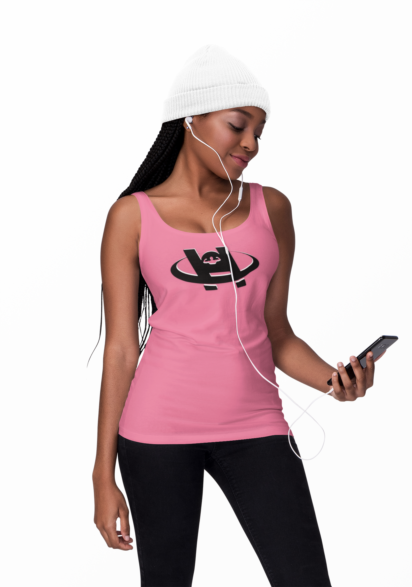 Women’s Healthy Living Racerback Tank with HUSTLE logo for beginners focused on strength and mobility