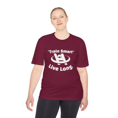 Unisex Moisture Wicking Fitness Tee - TRAIN SMART , LIVE LONG. Stay Cool, Exercise Shirt, Gym Apparel, Workout Top, Activewear - HustleHealthShop