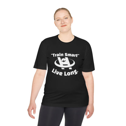 Unisex Moisture Wicking Fitness Tee - TRAIN SMART , LIVE LONG. Stay Cool, Exercise Shirt, Gym Apparel, Workout Top, Activewear - HustleHealthShop