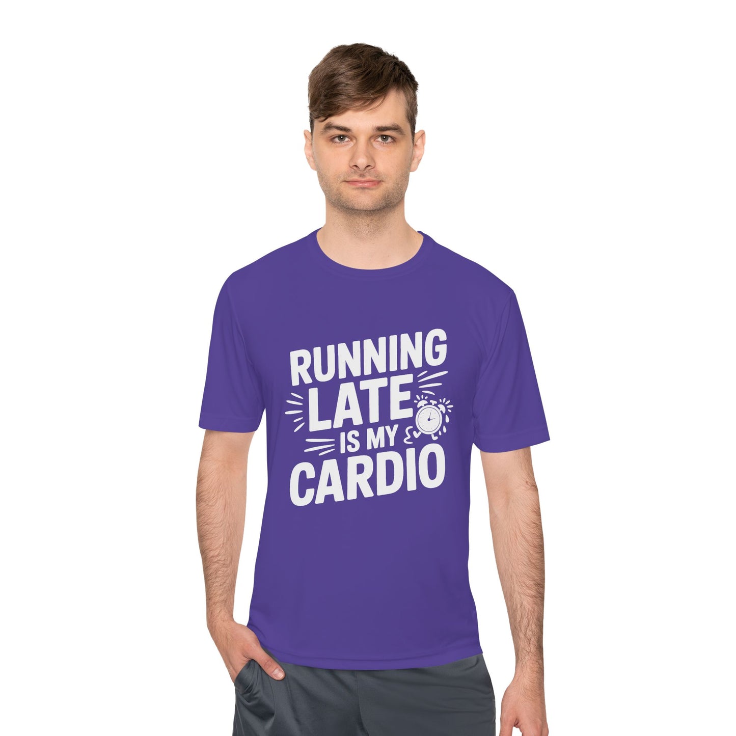 Moisture Wicking Running Late Tee - Fun Workout Shirt for Fitness Lovers, Gym Wear, Athlete Gift, Casual Sports Apparel, Perfect for [...]