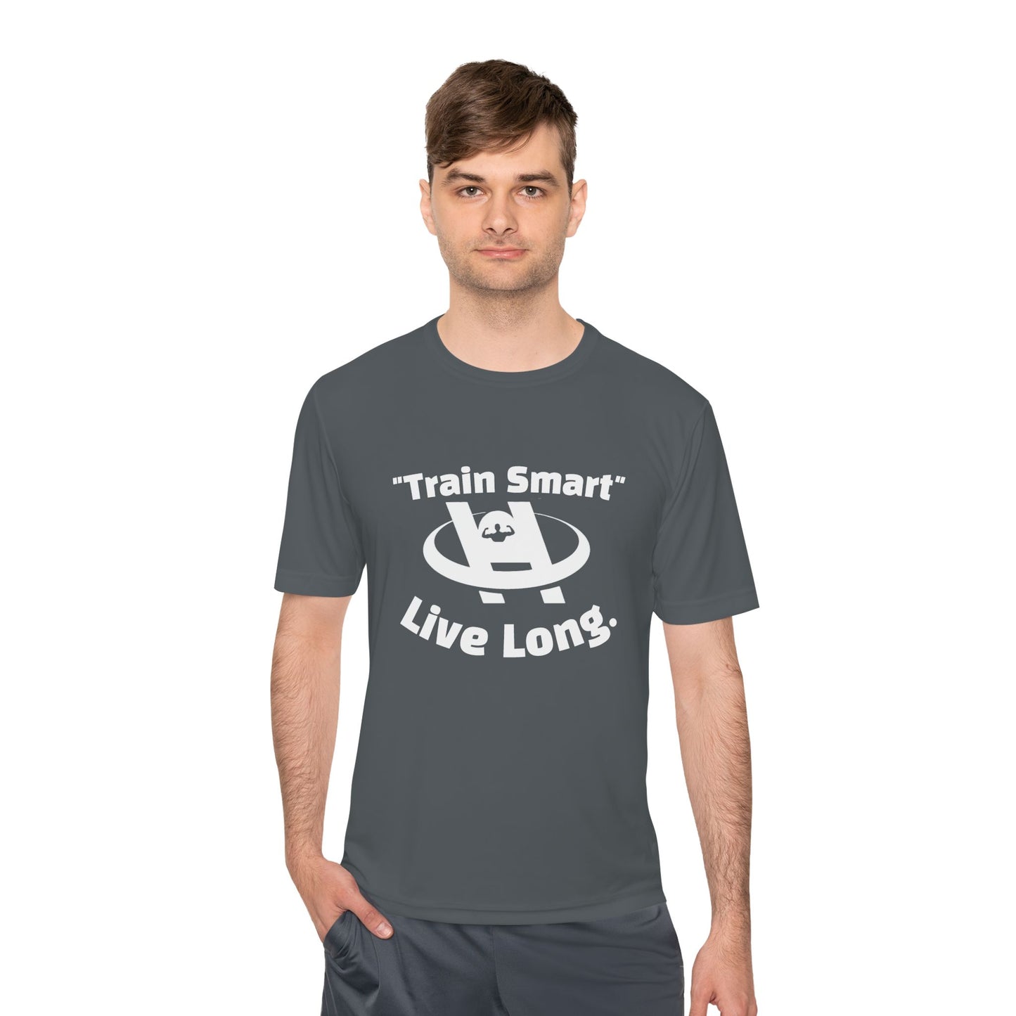 Unisex Moisture Wicking Fitness Tee - TRAIN SMART , LIVE LONG. Stay Cool, Exercise Shirt, Gym Apparel, Workout Top, Activewear - HustleHealthShop
