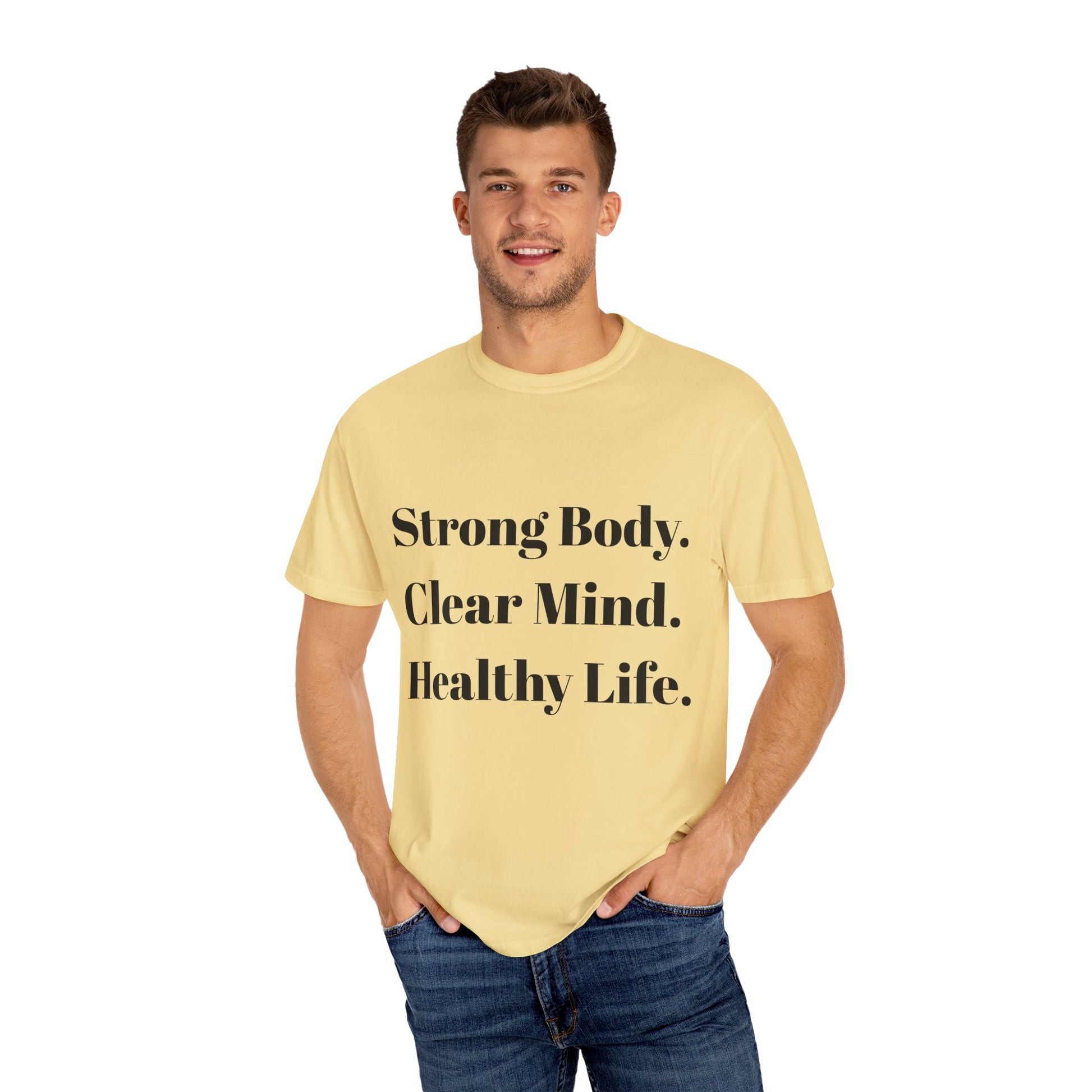 Unisex Motivational T-Shirt with Motivational Quotes Strong Body Clear Mind  Healthy Life | Fitness, Wellness, Lifestyle Gift, Gym Wear, Everyday Comfort - HustleHealthShop