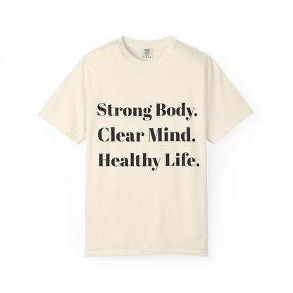 Unisex Motivational T-Shirt with Motivational Quotes Strong Body Clear Mind  Healthy Life | Fitness, Wellness, Lifestyle Gift, Gym Wear, Everyday Comfort - HustleHealthShop