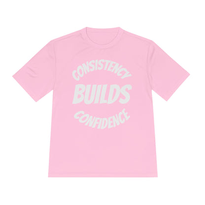 Confidence Build Moisture Wicking Tee, Consistency Builds Confidence | Athletic T-Shirt | Gym Wear | Fitness Apparel | Workout Gear | Motivational Shirt - HustleHealthShop