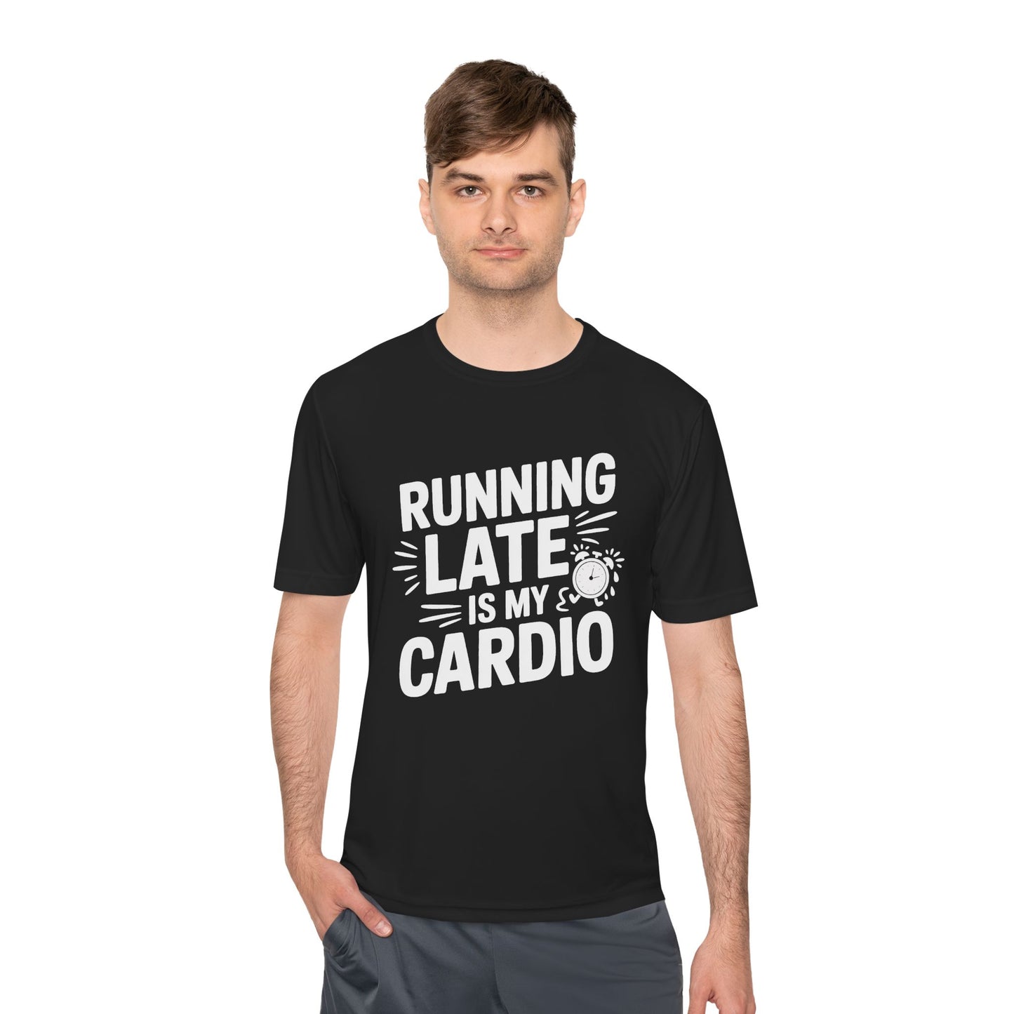 Moisture Wicking Running Late Tee - Fun Workout Shirt for Fitness Lovers, Gym Wear, Athlete Gift, Casual Sports Apparel, Perfect for [...]