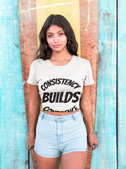 Motivational Fitness Tee - Consistency Builds Confidence, Workout Shirt, Sportswear, Activewear, Unisex Apparel - HustleHealthShop