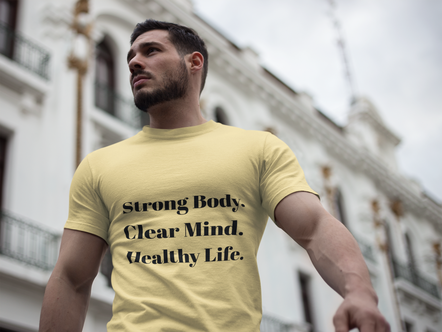 Unisex Motivational T-Shirt with Motivational Quotes Strong Body Clear Mind  Healthy Life | Fitness, Wellness, Lifestyle Gift, Gym Wear, Everyday Comfort - HustleHealthShop