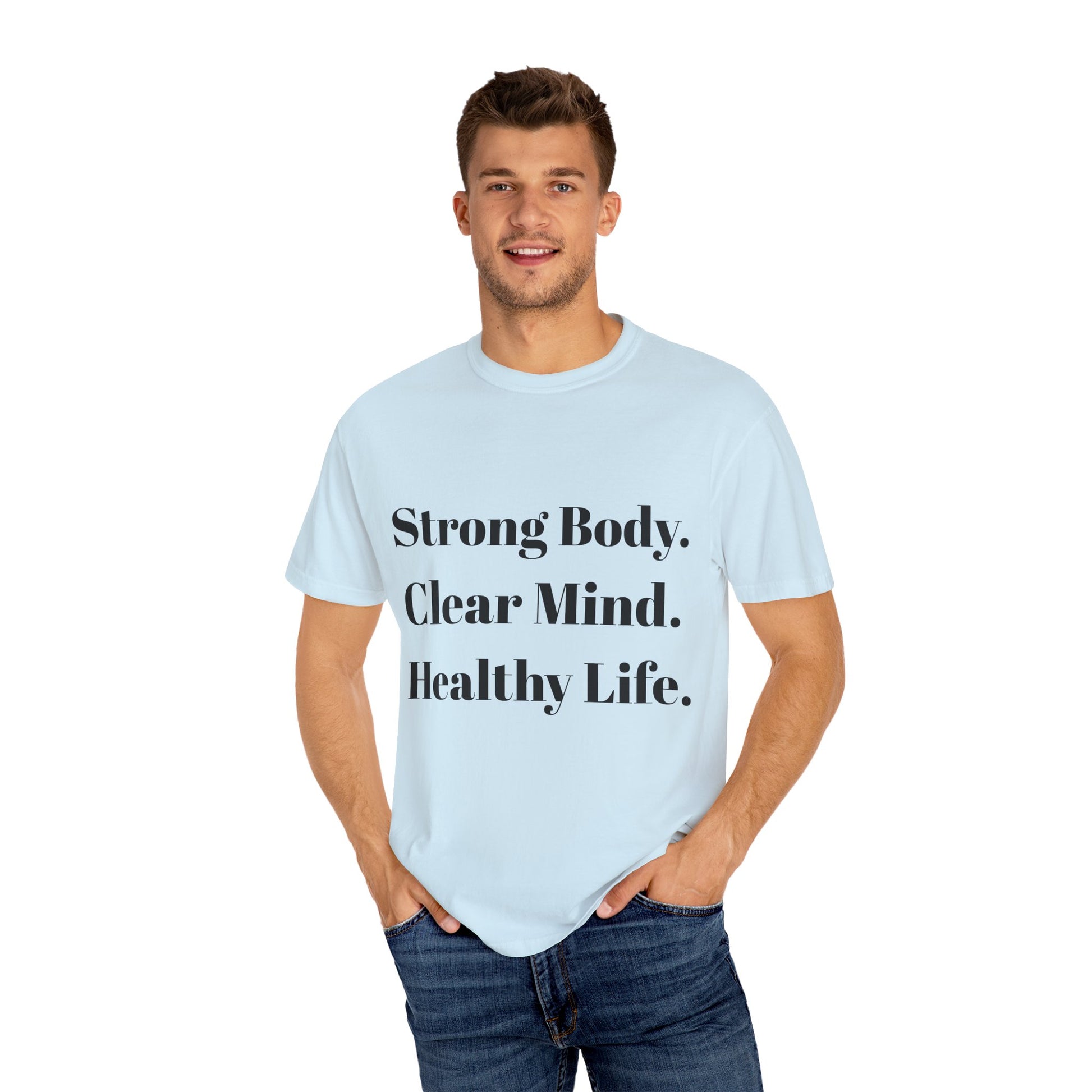 Unisex Motivational T-Shirt with Motivational Quotes Strong Body Clear Mind  Healthy Life | Fitness, Wellness, Lifestyle Gift, Gym Wear, Everyday Comfort - HustleHealthShop