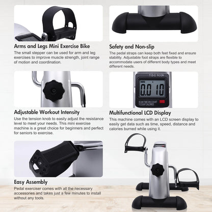 Under Desk Bike Pedal Exerciser Mini Exercise Bike for Arm/Leg Exercise, Pedal Exerciser for Seniors with LCD Display