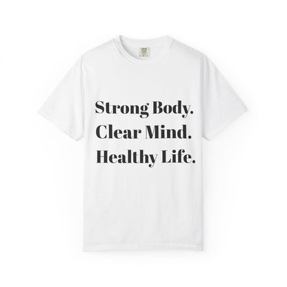 Unisex Motivational T-Shirt with Motivational Quotes Strong Body Clear Mind  Healthy Life | Fitness, Wellness, Lifestyle Gift, Gym Wear, Everyday Comfort - HustleHealthShop