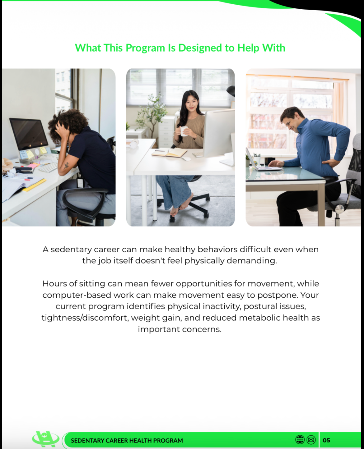 Sedentary Career Health Program PDF for desk workers and professionals who sit all day