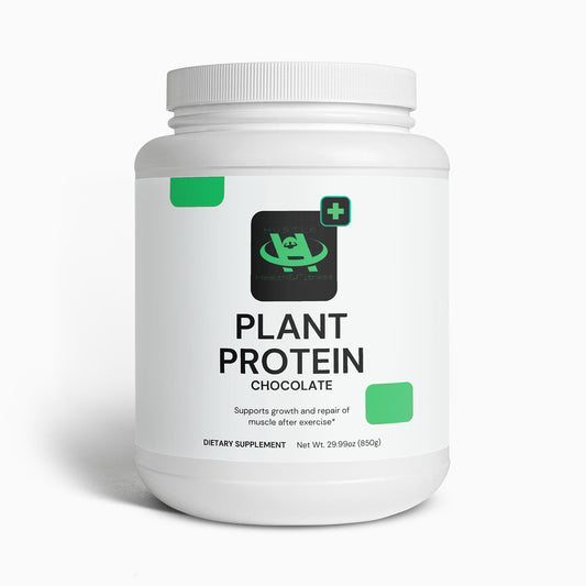 Chocolate plant protein powder supporting muscle recovery digestion and healthy living