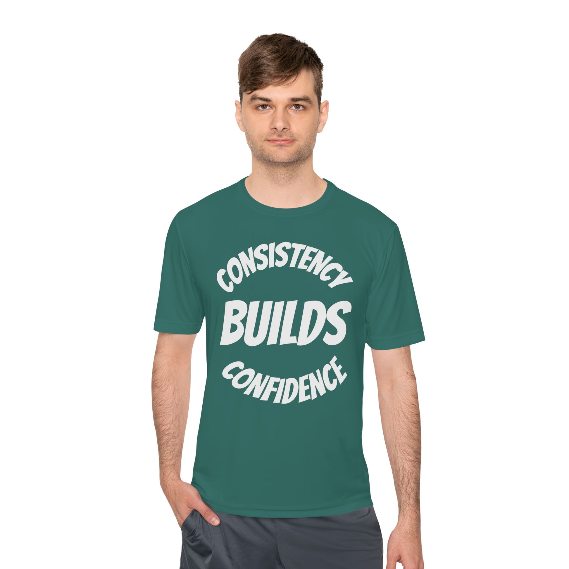 Confidence Build Moisture Wicking Tee, Consistency Builds Confidence | Athletic T-Shirt | Gym Wear | Fitness Apparel | Workout Gear | Motivational Shirt - HustleHealthShop