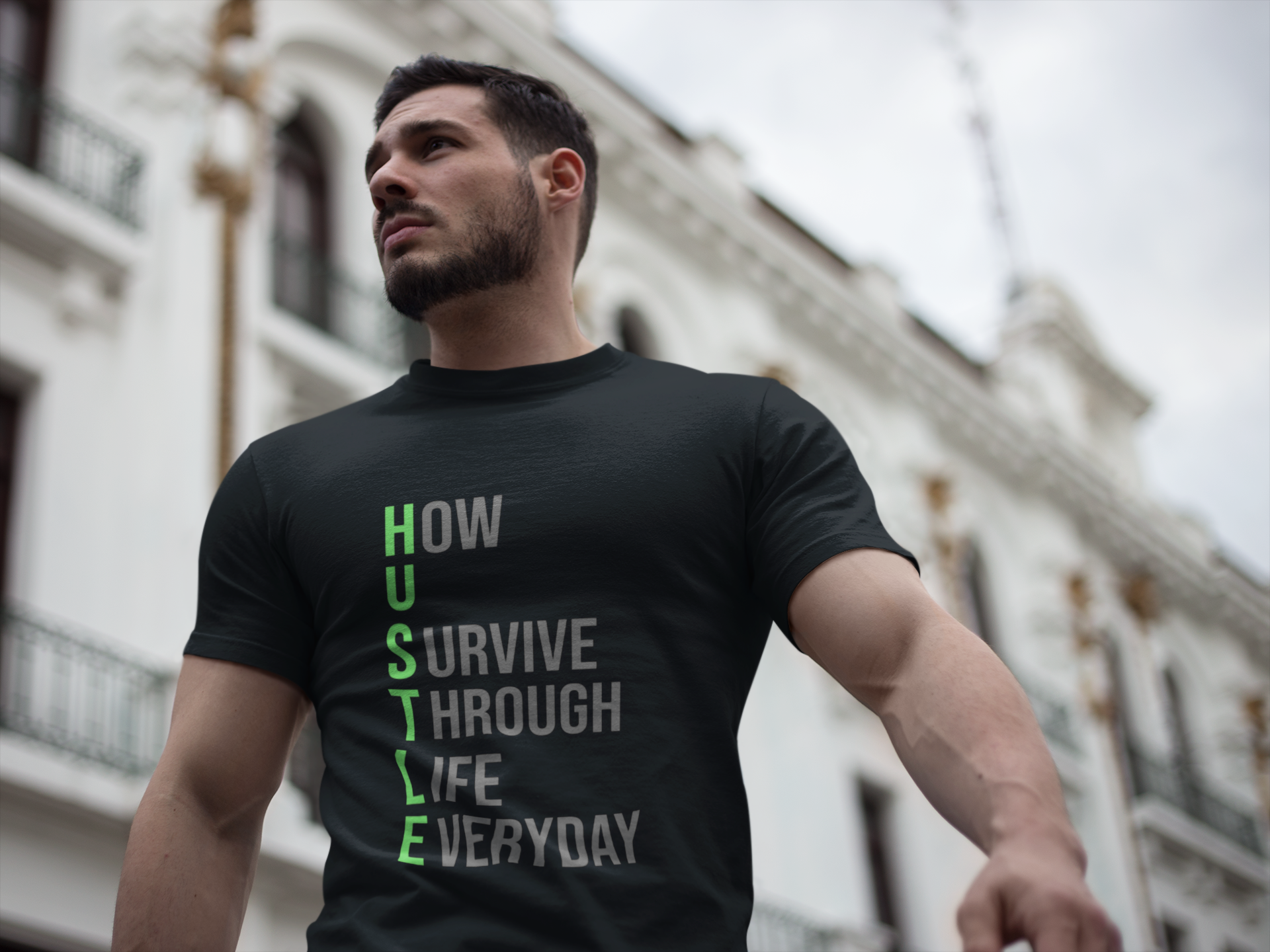 HUSTLE How You Survive Through Life Everyday motivational fitness tee for healthy living beginners