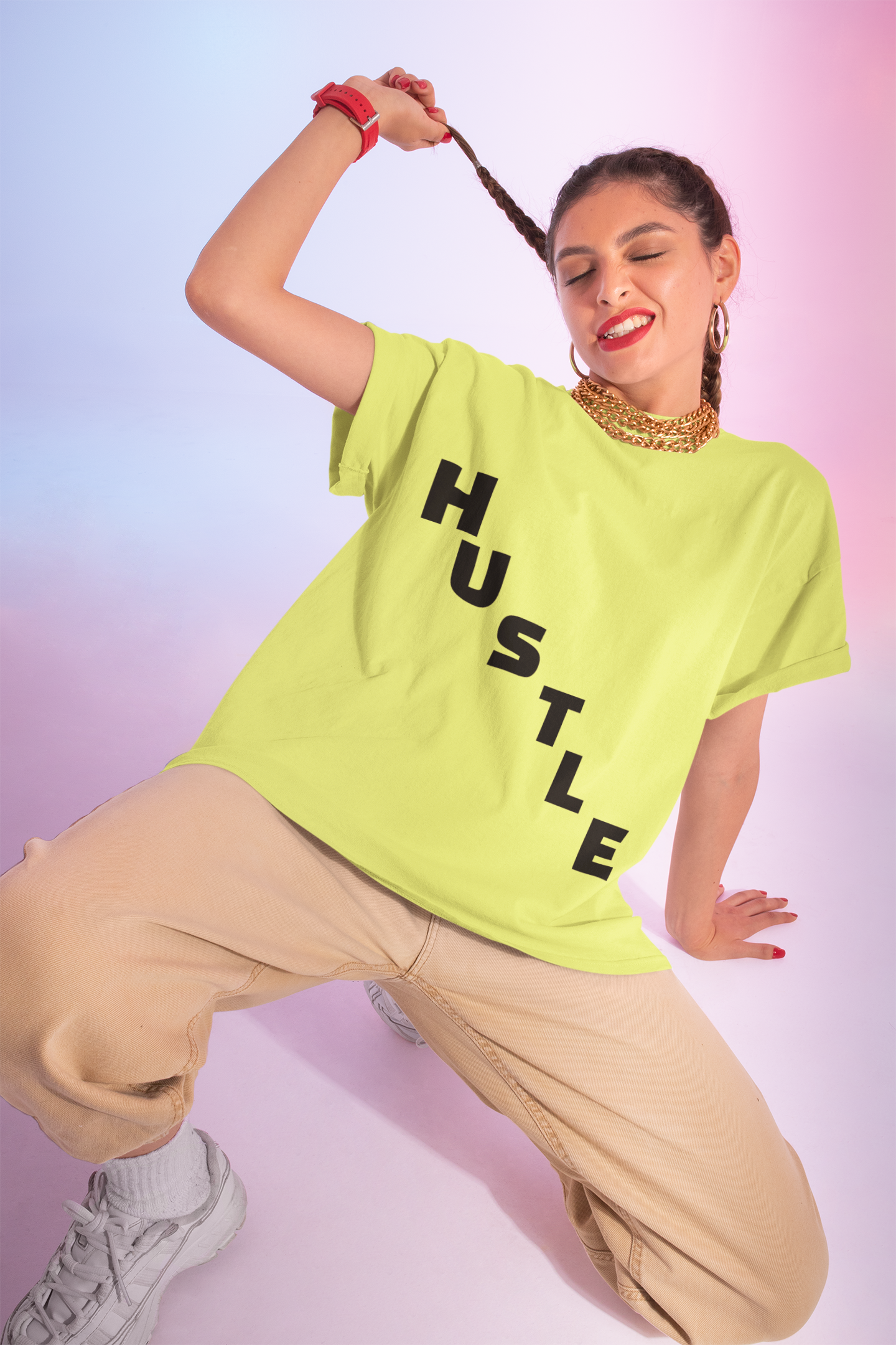 HUSTLE Pillar Steps fitness tee showing healthy living pillars for beginners