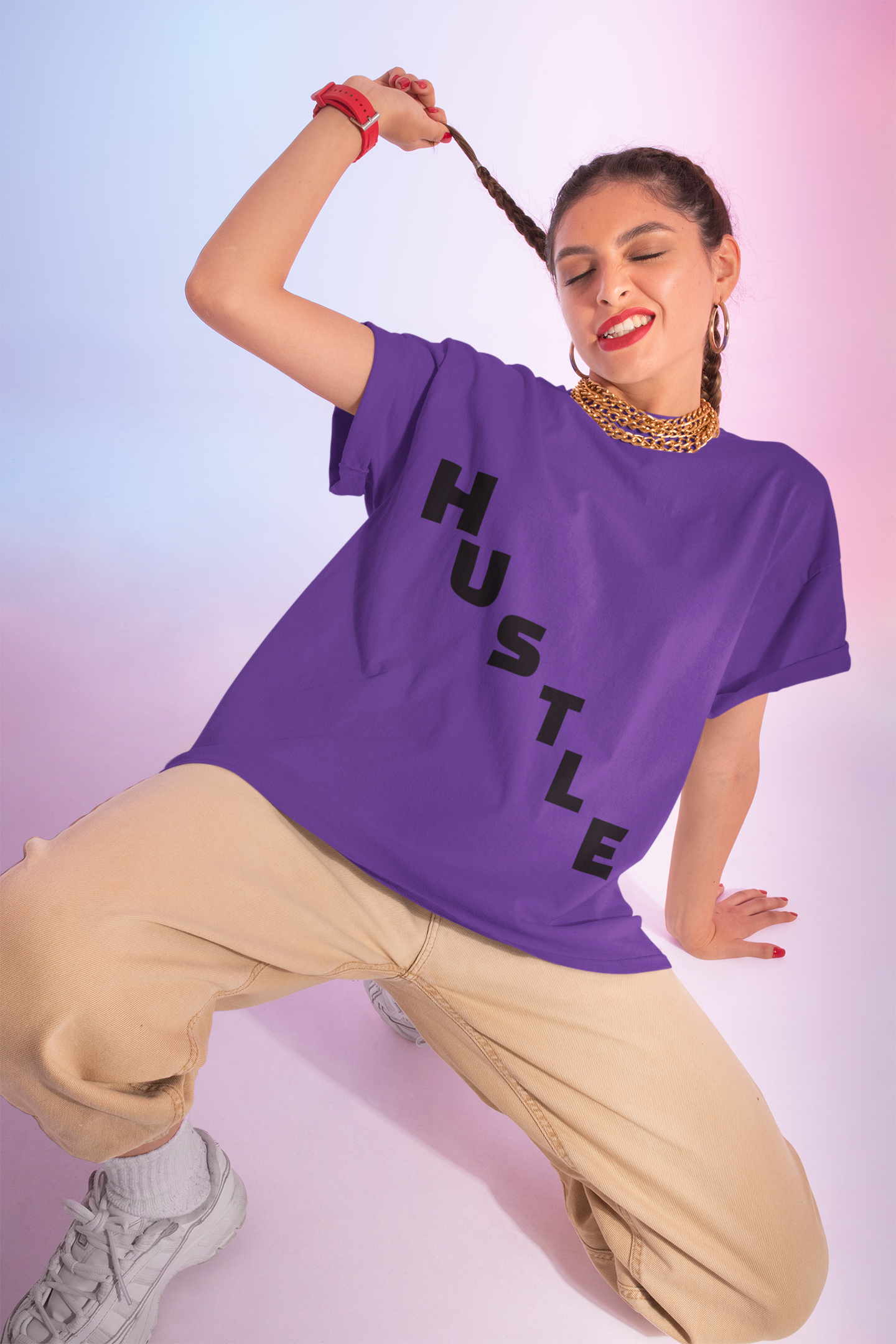 HUSTLE Pillar Steps fitness tee showing healthy living pillars for beginners