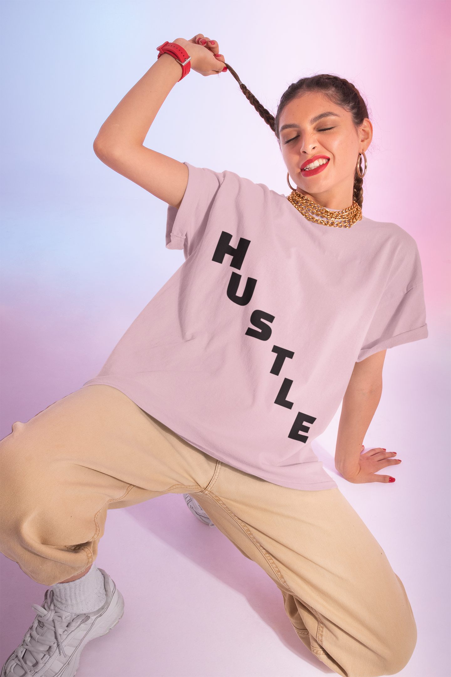 HUSTLE Pillar Steps fitness tee showing healthy living pillars for beginners