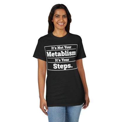 It’s Not Your Metabolism It’s Your Steps fitness truth tee promoting daily movement for healthy living beginners