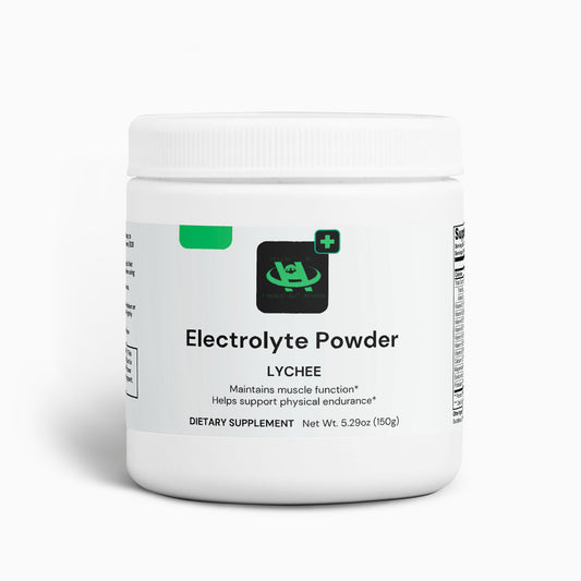 Lychee electrolyte hydration powder supporting daily hydration energy and healthy living