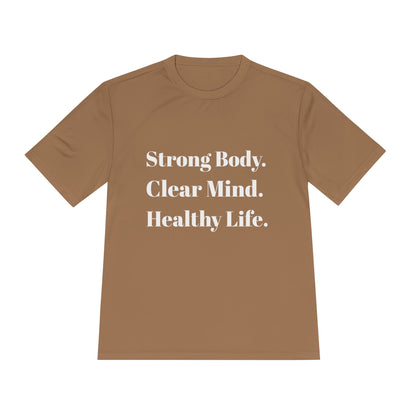 Strong Body Clear Mind Healthy Life fitness truth tee supporting holistic healthy living for beginners