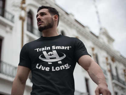 Unisex Moisture Wicking Fitness Tee - TRAIN SMART , LIVE LONG. Stay Cool, Exercise Shirt, Gym Apparel, Workout Top, Activewear - HustleHealthShop