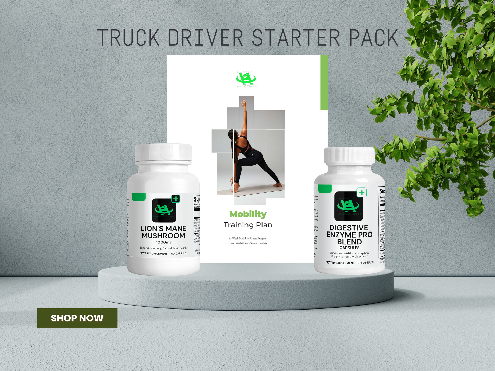 Truck Driver Starter Pack with mobility program, digestive enzymes, and Lion’s Mane for focus and healthy living
