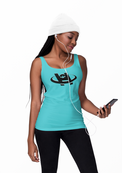 Women’s Healthy Living Racerback Tank with HUSTLE logo for beginners focused on strength and mobili
