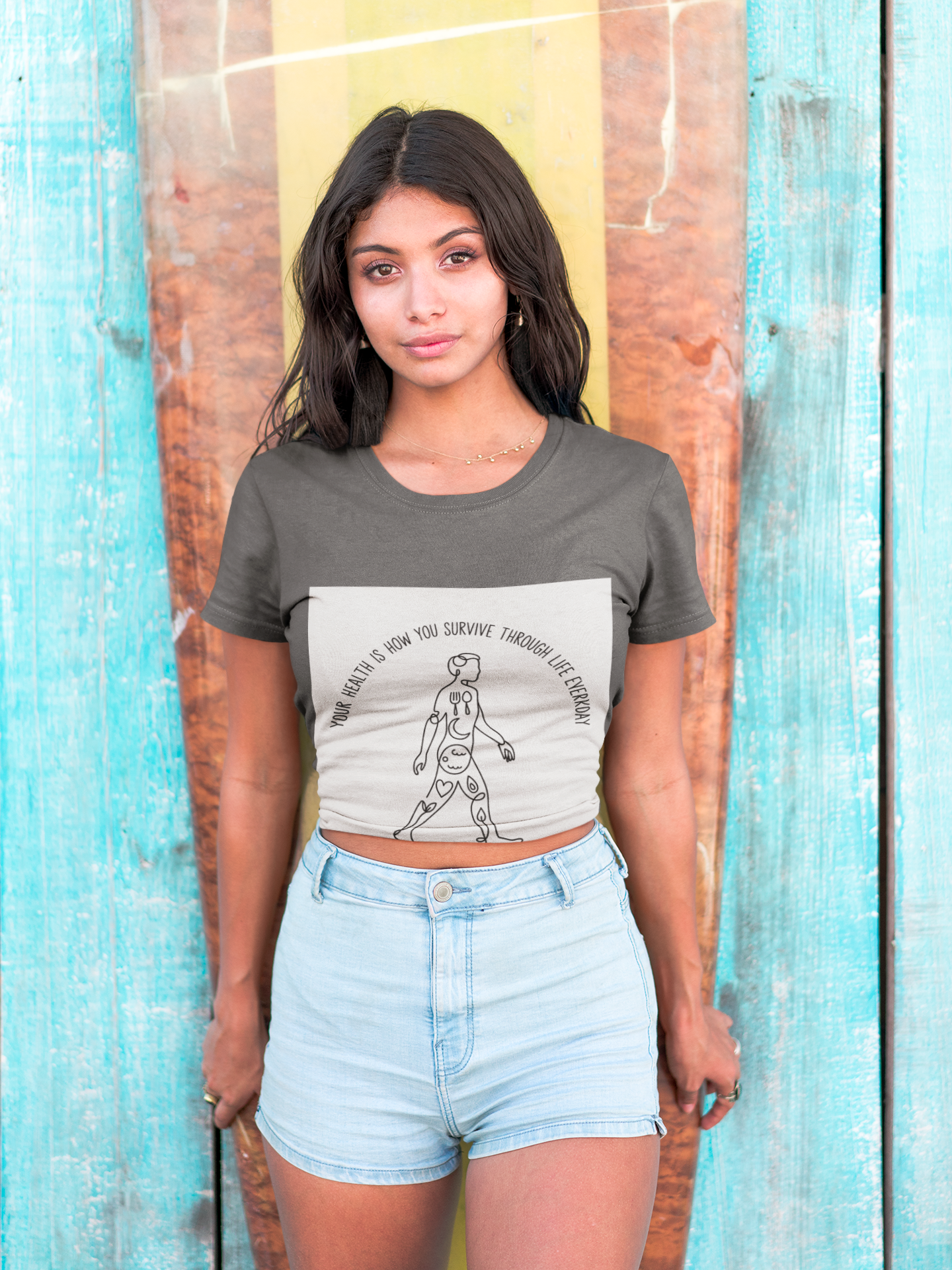 Your Health Is How You Survive Through Life Everyday tee showing a walking figure with the five pillars of health for beginners