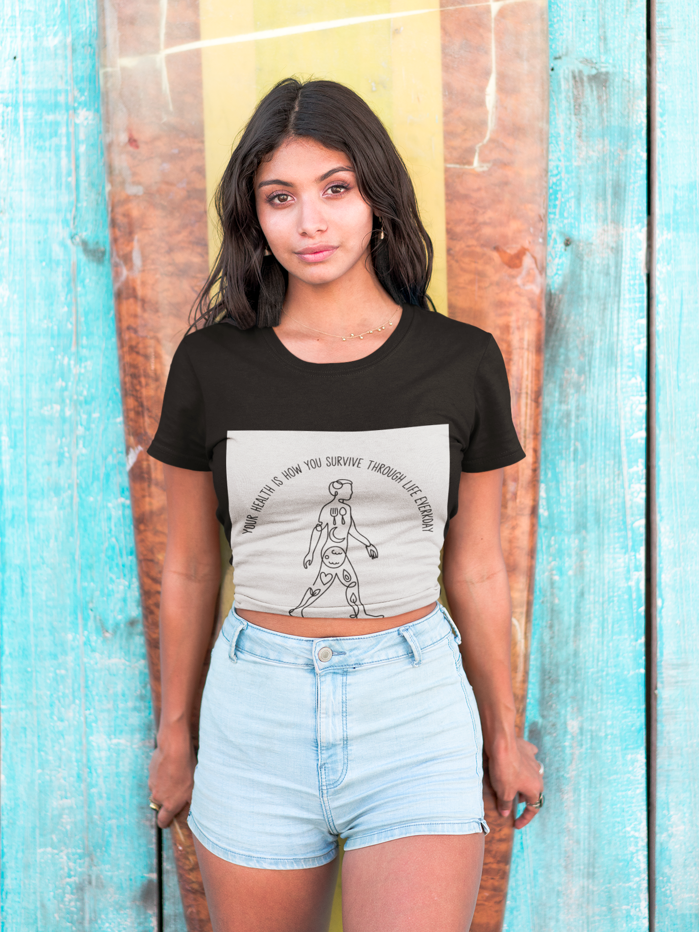 Your Health Is How You Survive Through Life Everyday tee showing a walking figure with the five pillars of health for beginners
