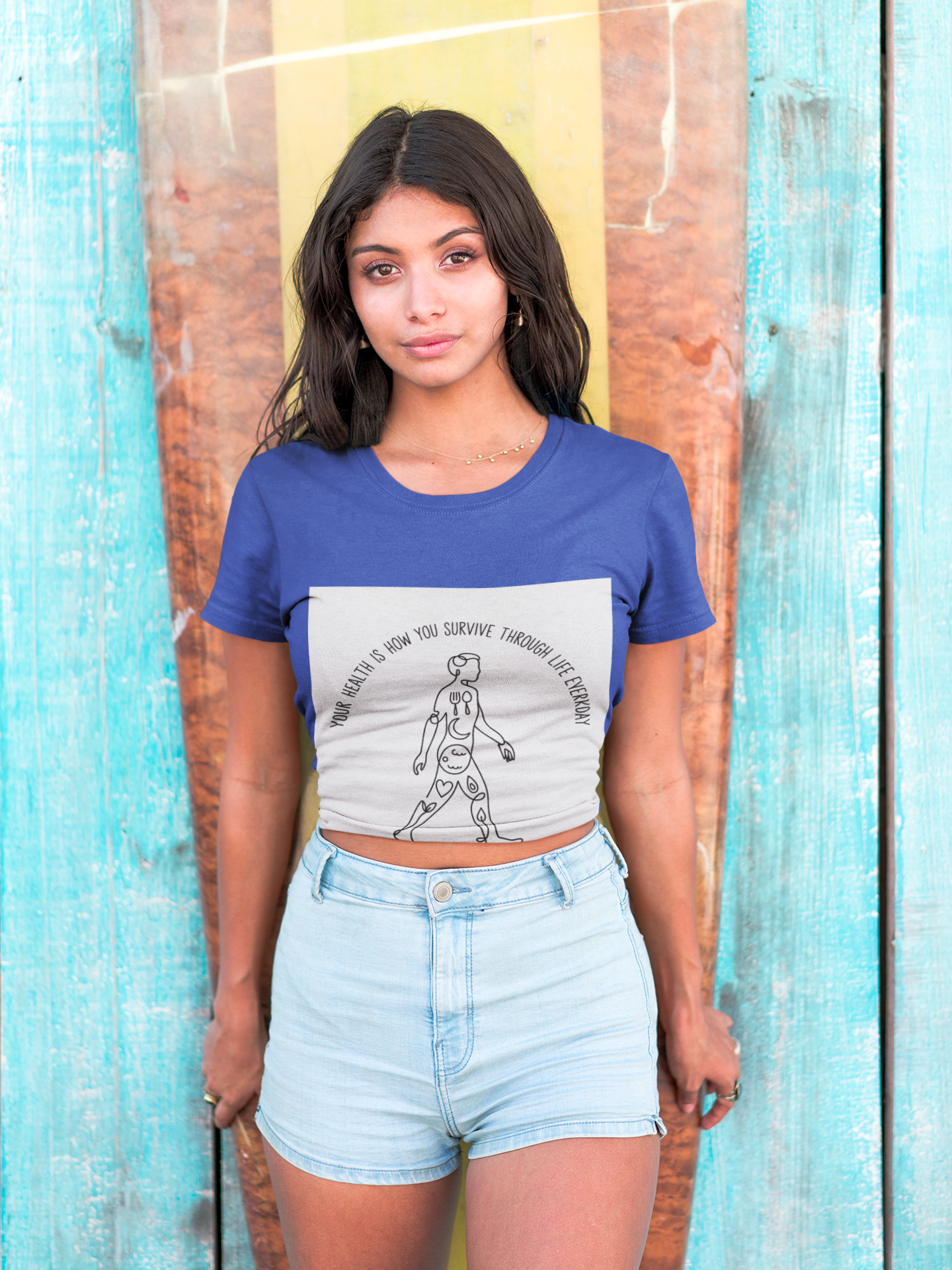 Your Health Is How You Survive Through Life Everyday tee showing a walking figure with the five pillars of health for beginners