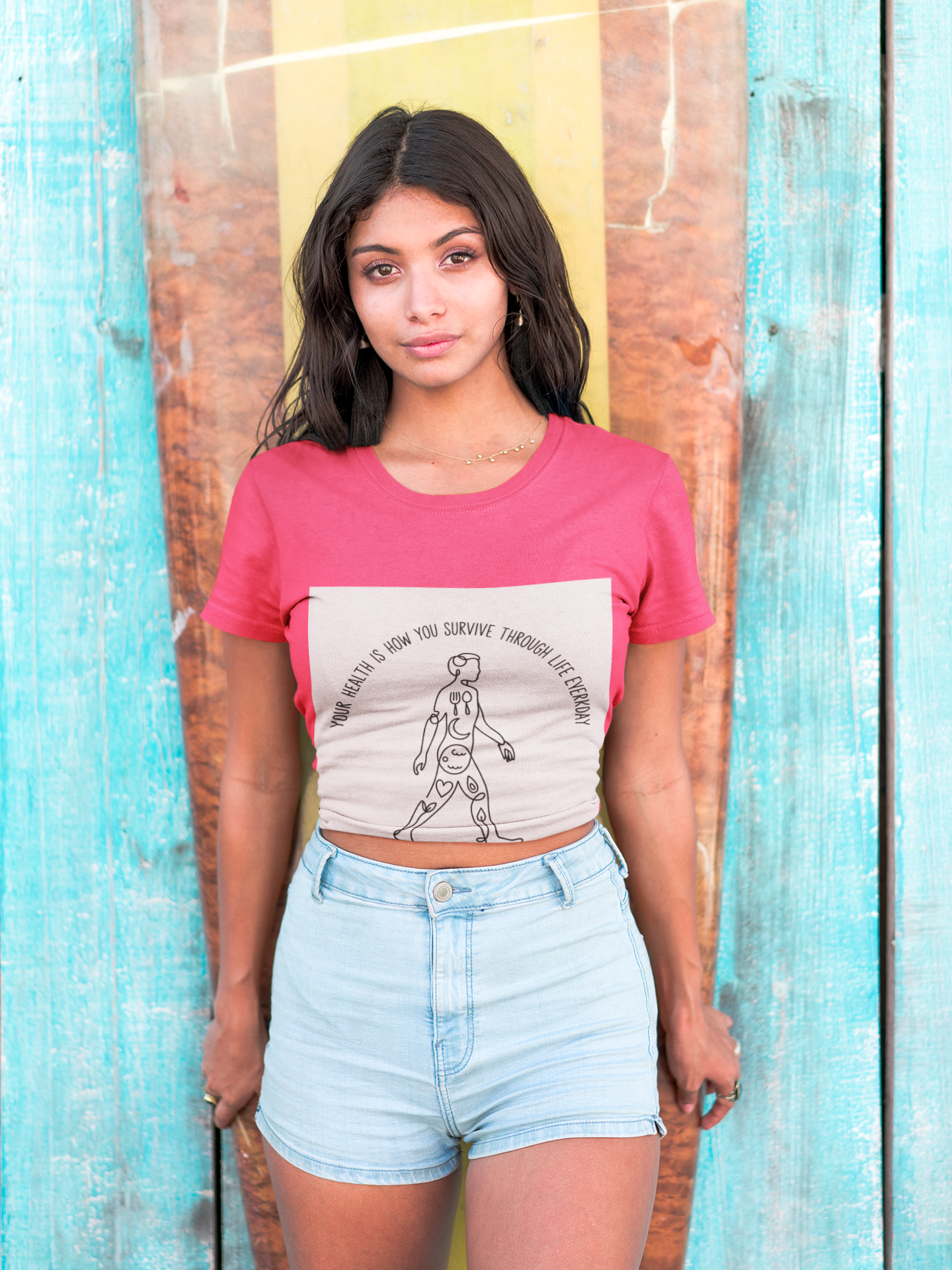 Your Health Is How You Survive Through Life Everyday tee showing a walking figure with the five pillars of health for beginners