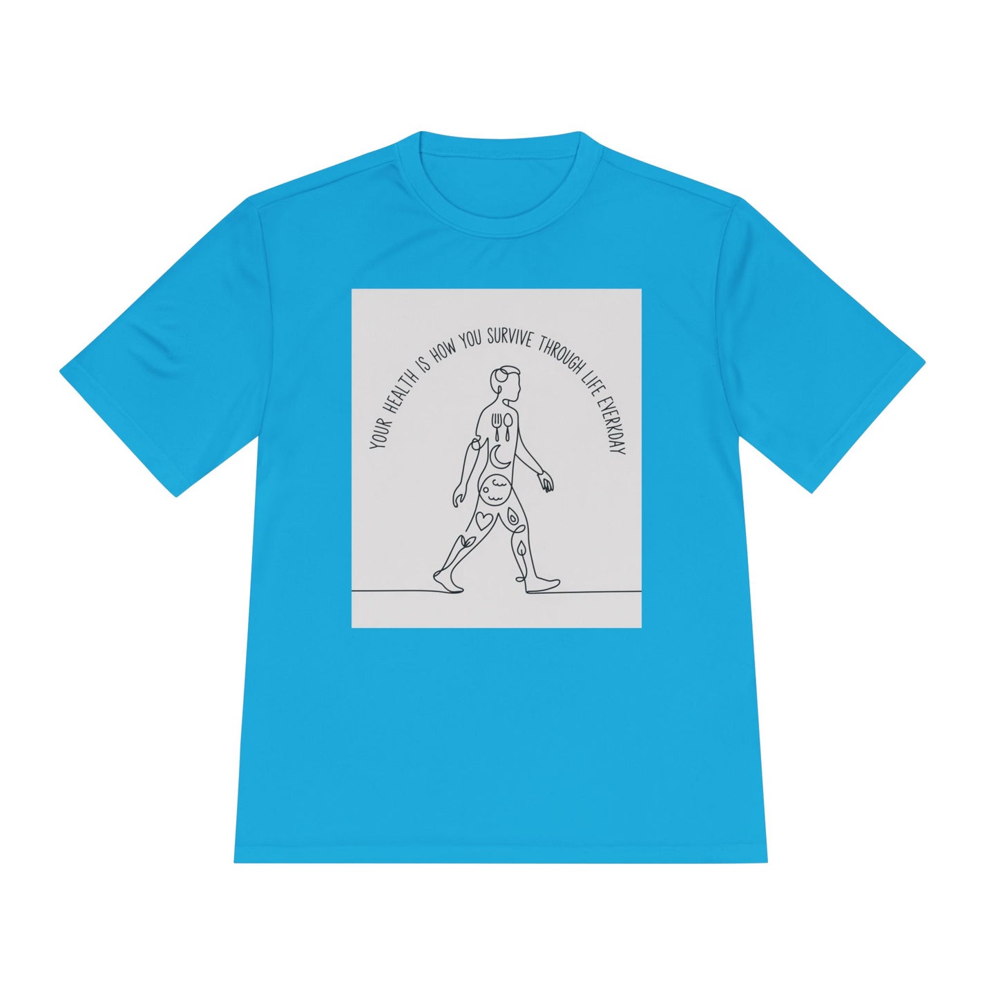 Your Health Is How You Survive Through Life Everyday tee showing a walking figure with the five pillars of health for beginners